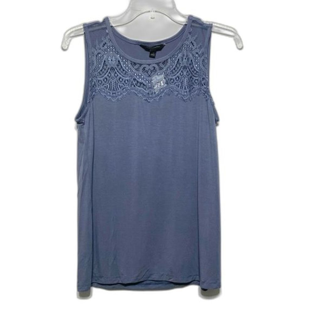 NWT Banana Republic Tank Top XS Wide Strap Crochet Lace Lightweight Blue Blouse